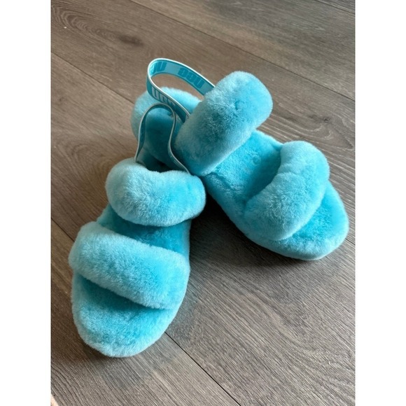 UGG Other - UGG Kids Fluff Yeah Slide Turquoise Blue Sheepskin Cozy Sandals Size 4